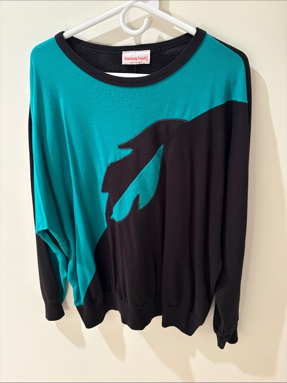 Teal and Black Colorblock Crewneck Sweater
